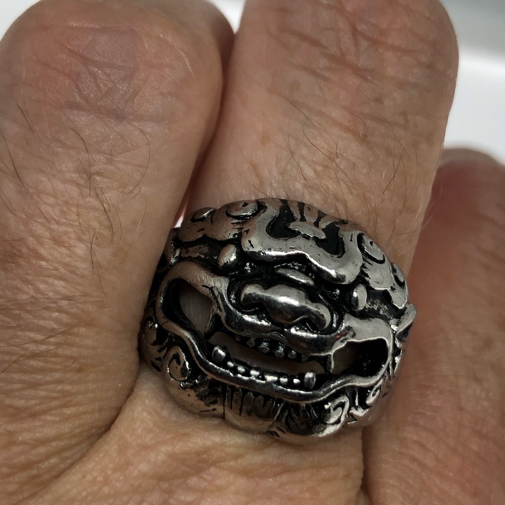 Vintage White Bronze Dragon Ring